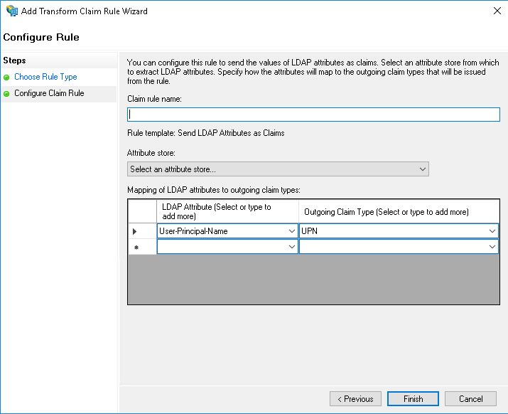 Setup of UPN claim rule