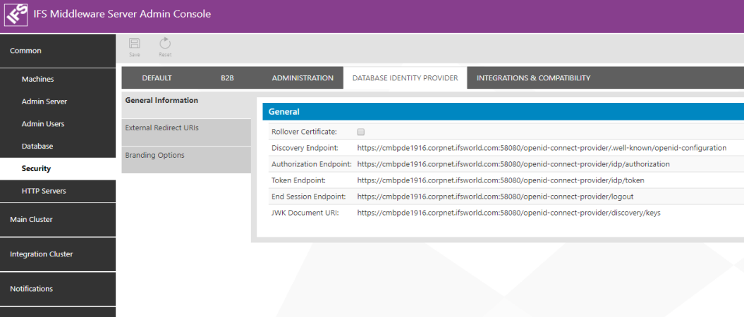 Databse identity provider configurations