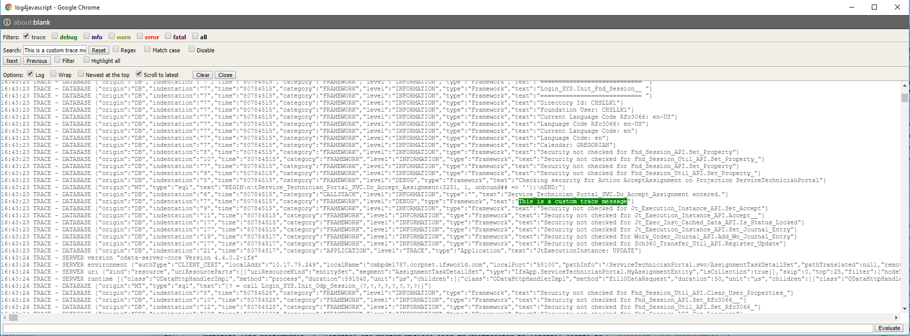 Logging Traces in Aurena client